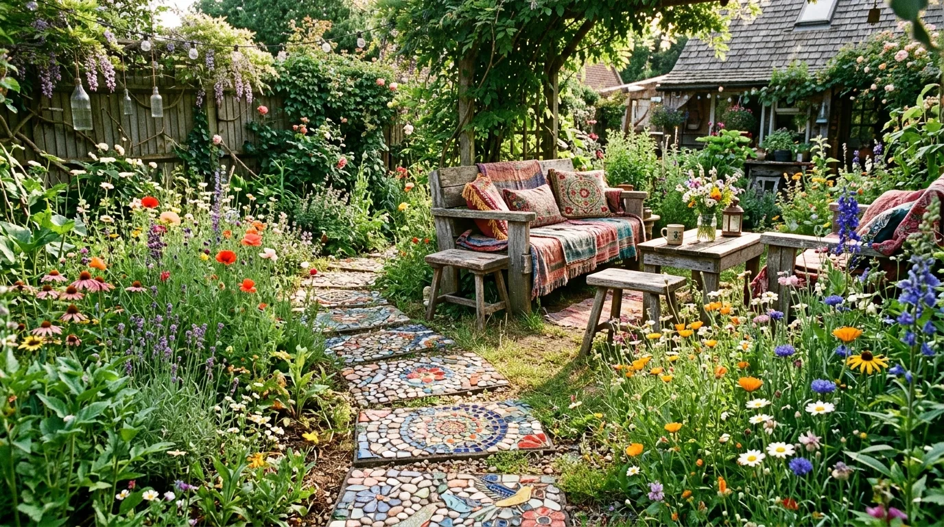 Hippie Garden With Mosaic Stepping Stones
